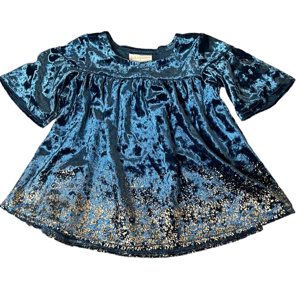 🎉3/$10🎉First Impressions 0-3 Month Blue and Gold Crushed Velvet top